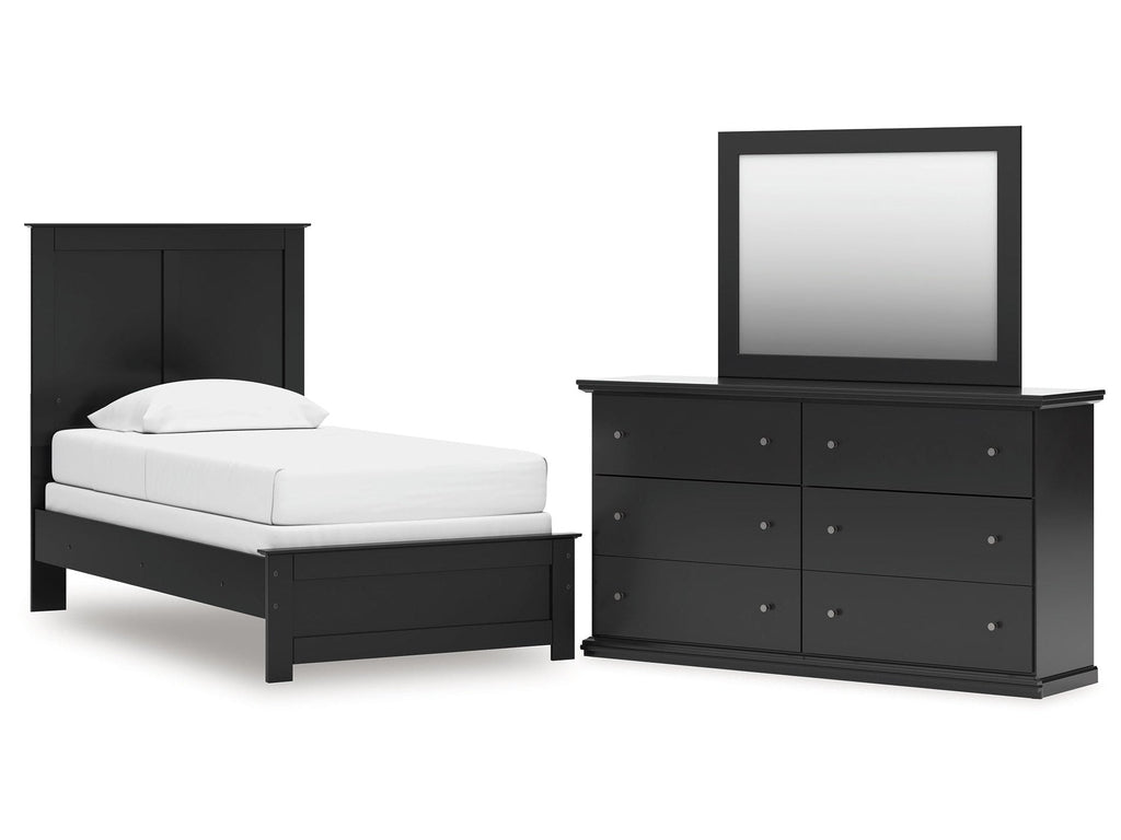 Maribel Black Twin Panel Bed, Dresser and Mirror