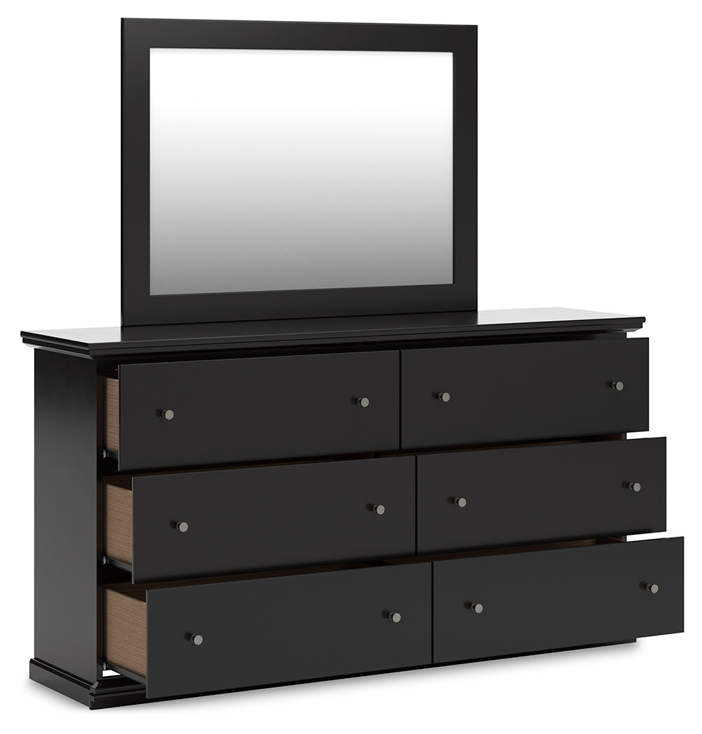 Maribel Black Twin Panel Bed, Dresser and Mirror