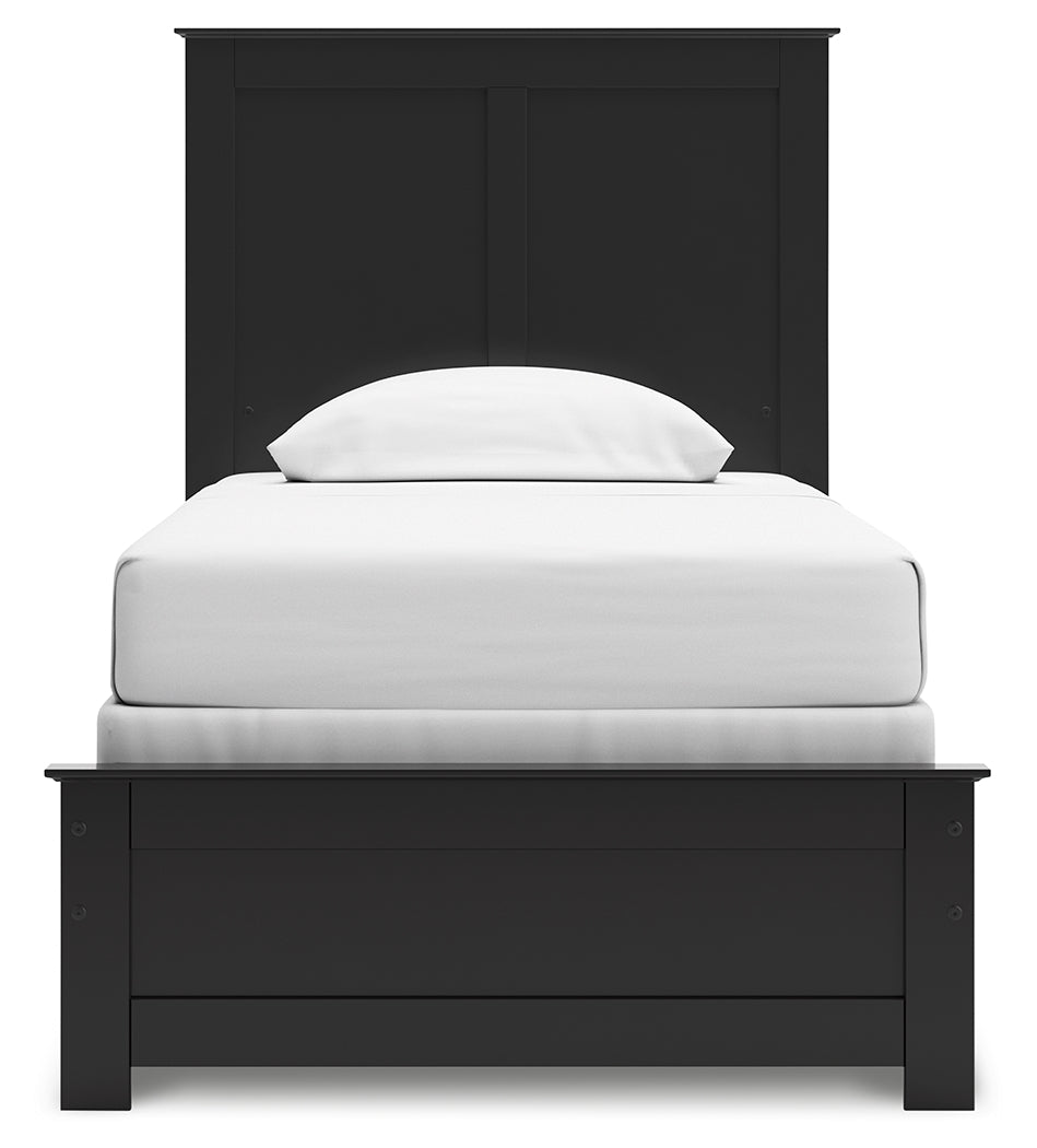 Maribel Twin Panel Bed, Dresser, Mirror, Chest and Nightstand, Black