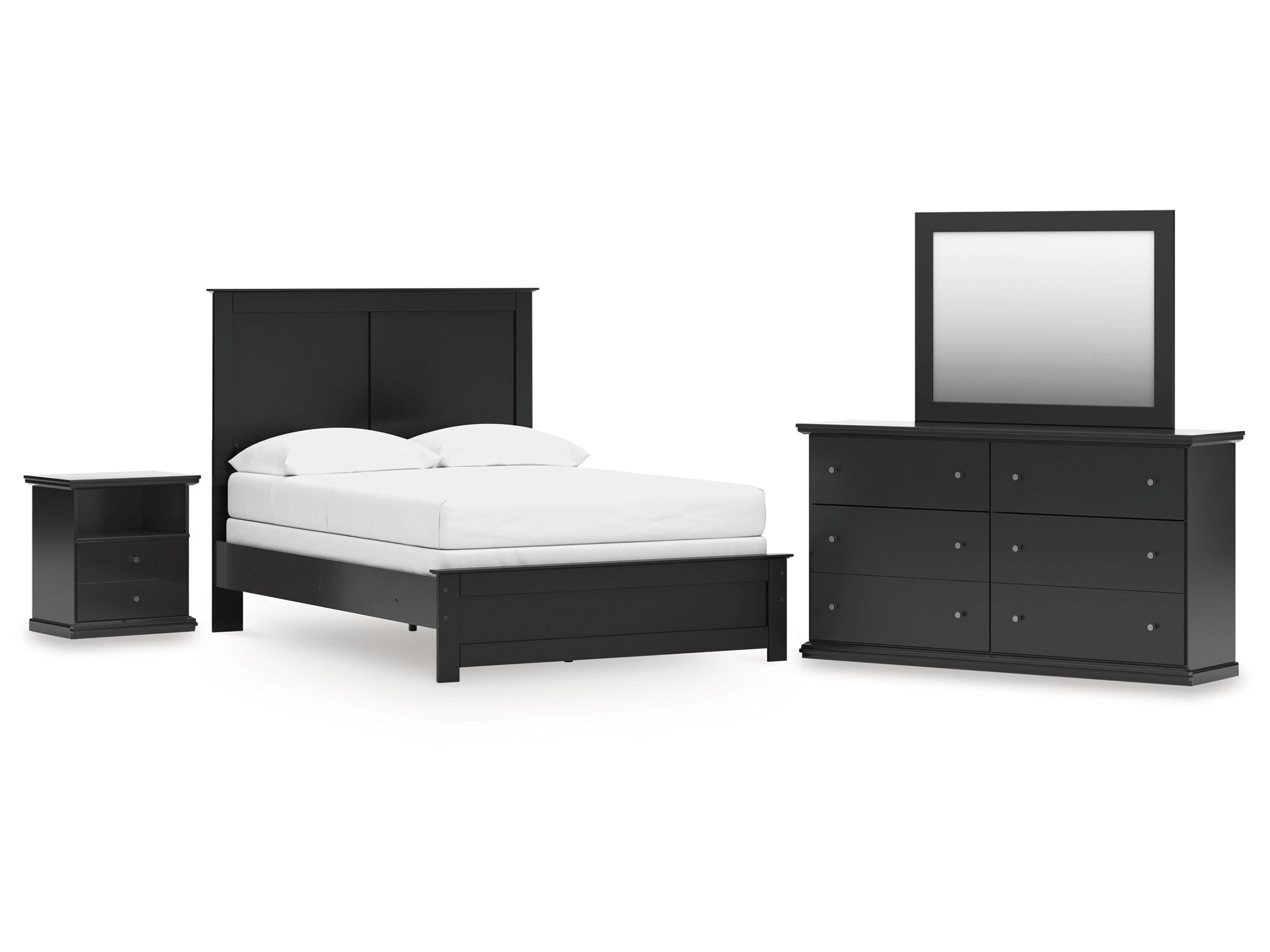 Maribel Full Panel Bed, Dresser, Mirror and Nightstand