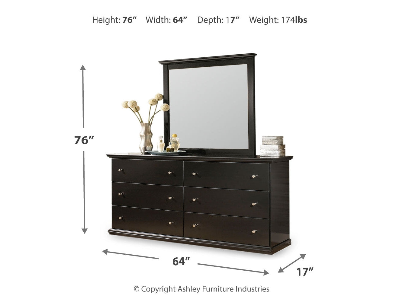 Maribel King/California King Panel Headboard, Dresser and Mirror