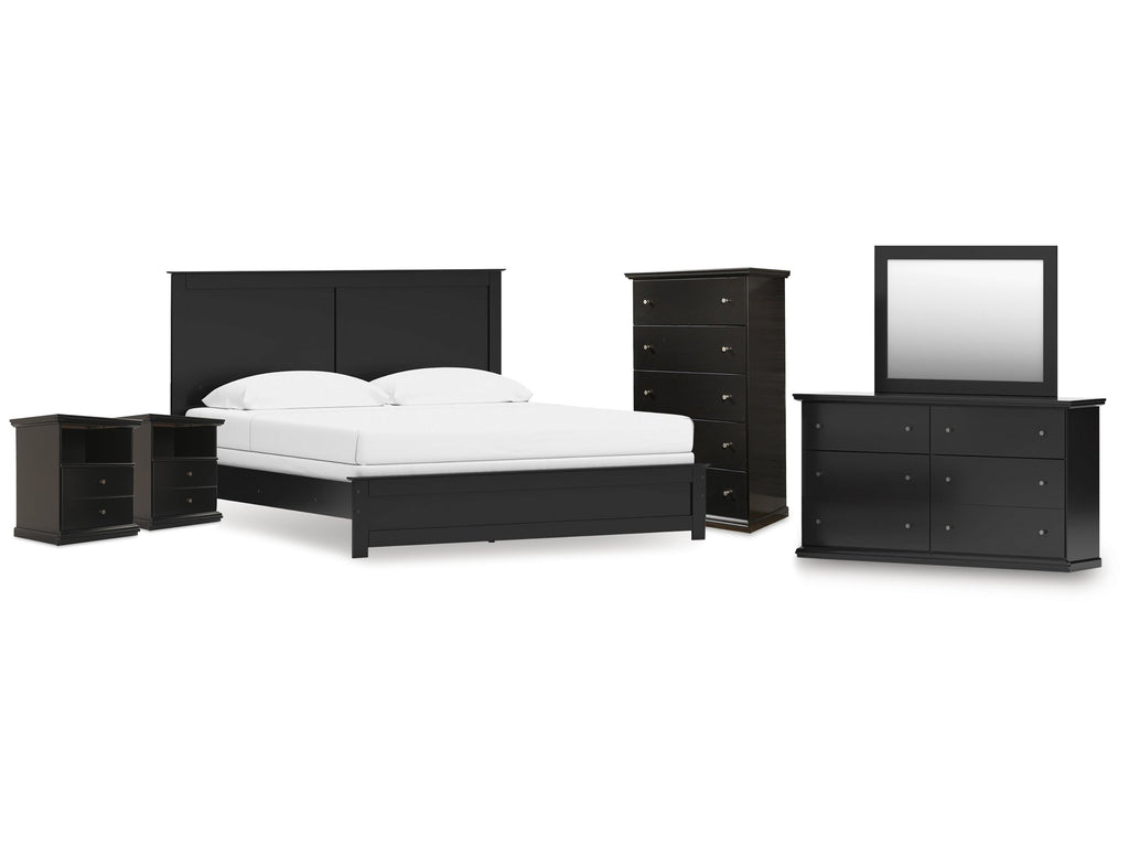 Maribel King Panel Bed, Dresser, Mirror, Chest, and 2 Nightstands