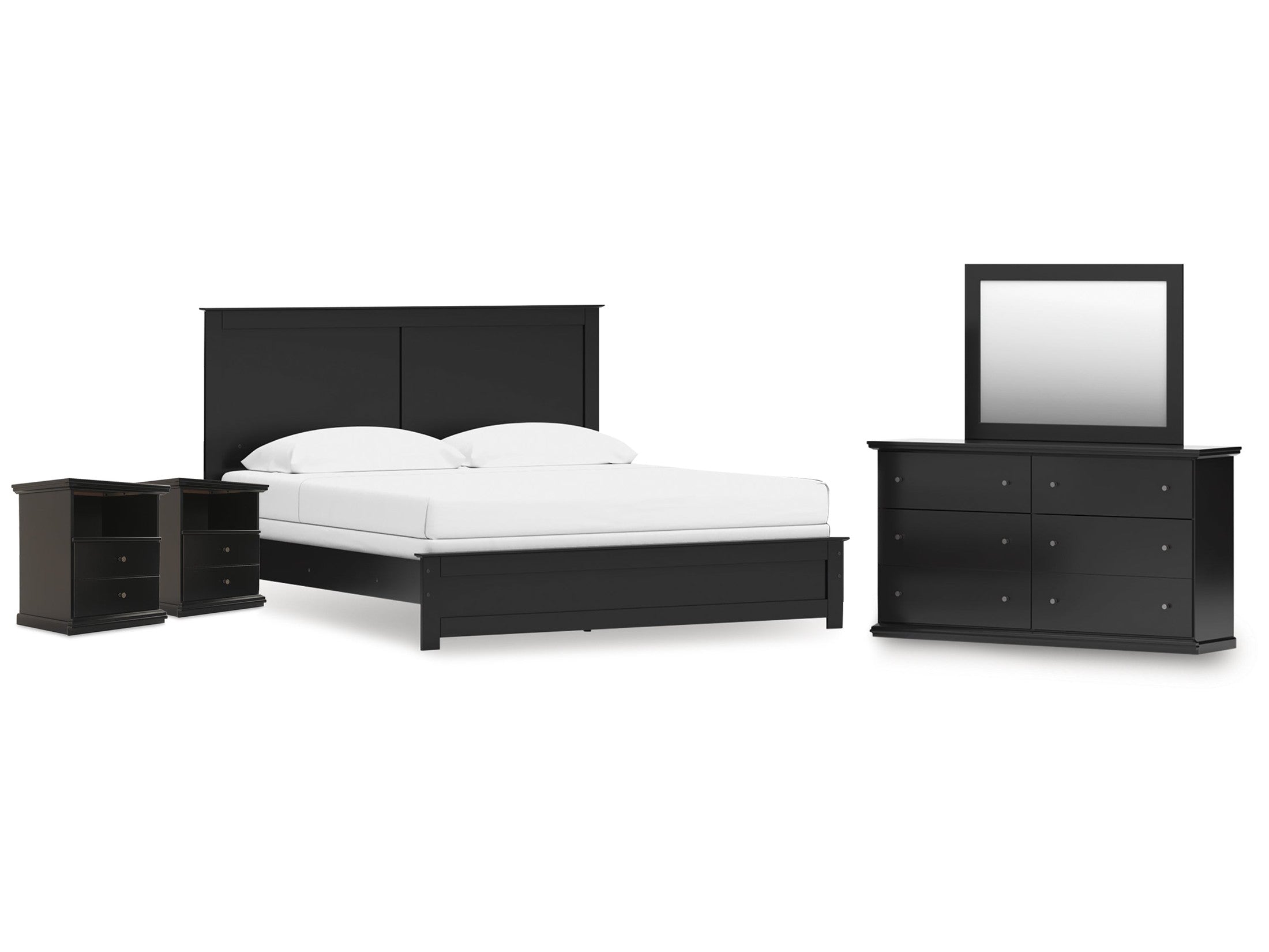 Maribel King Panel Bed, Dresser, Mirror and 2 Nightstands