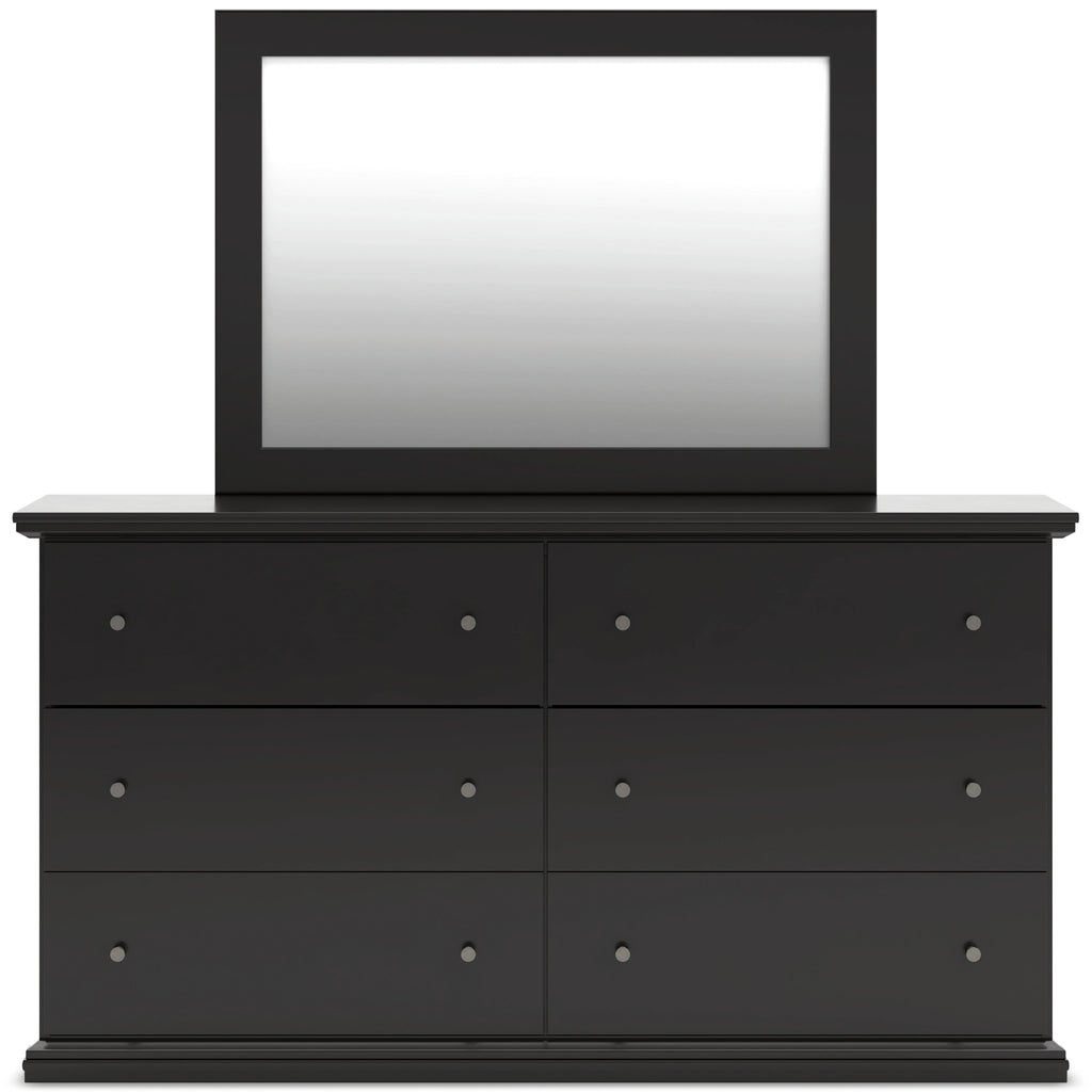 Maribel King Panel Bed, Dresser, Mirror and 2 Nightstands, Black