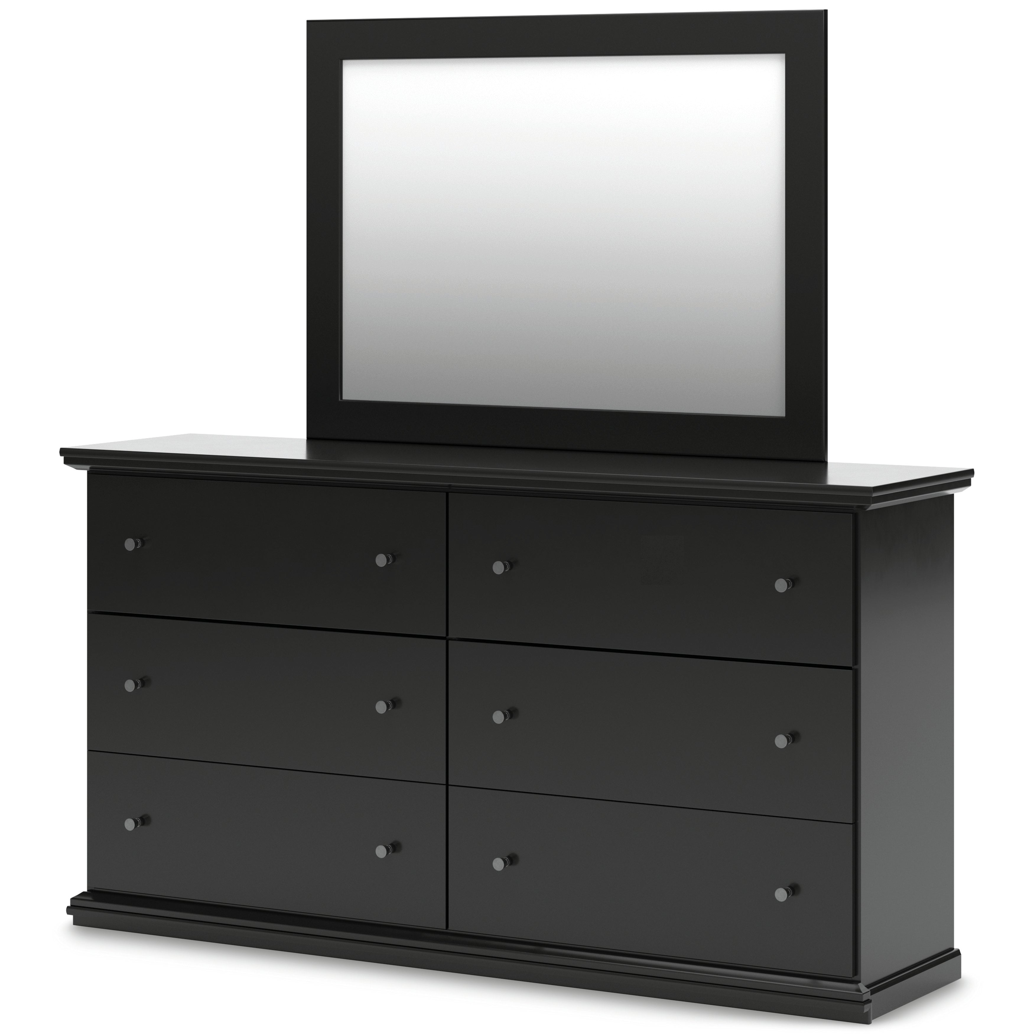 Maribel Queen Panel Bed, Dresser, Mirror and 2 Nightstands, Black