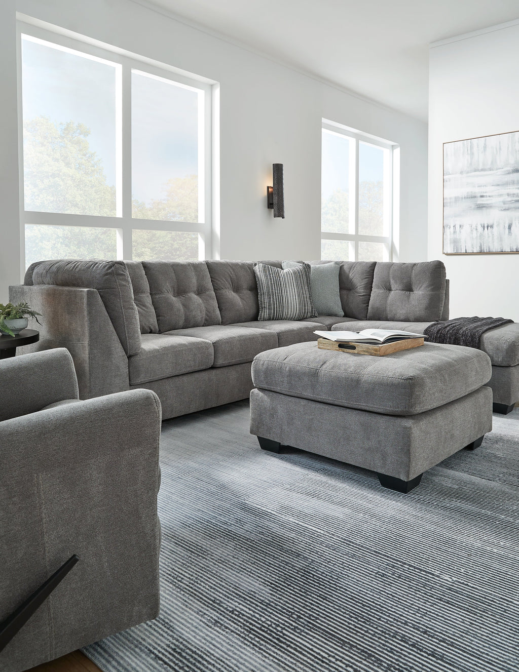 Marleton Gray 2-Piece Sectional and Ottoman