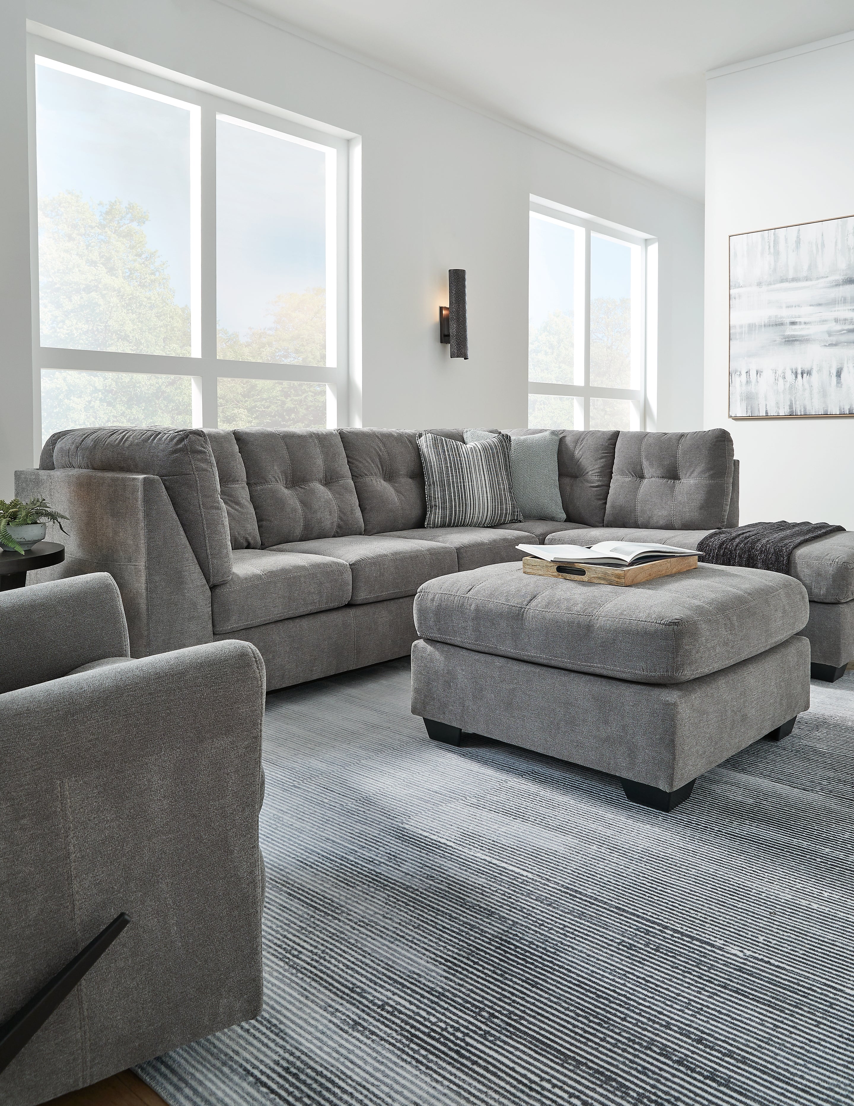 Marleton Gray 2-Piece Sectional and Ottoman