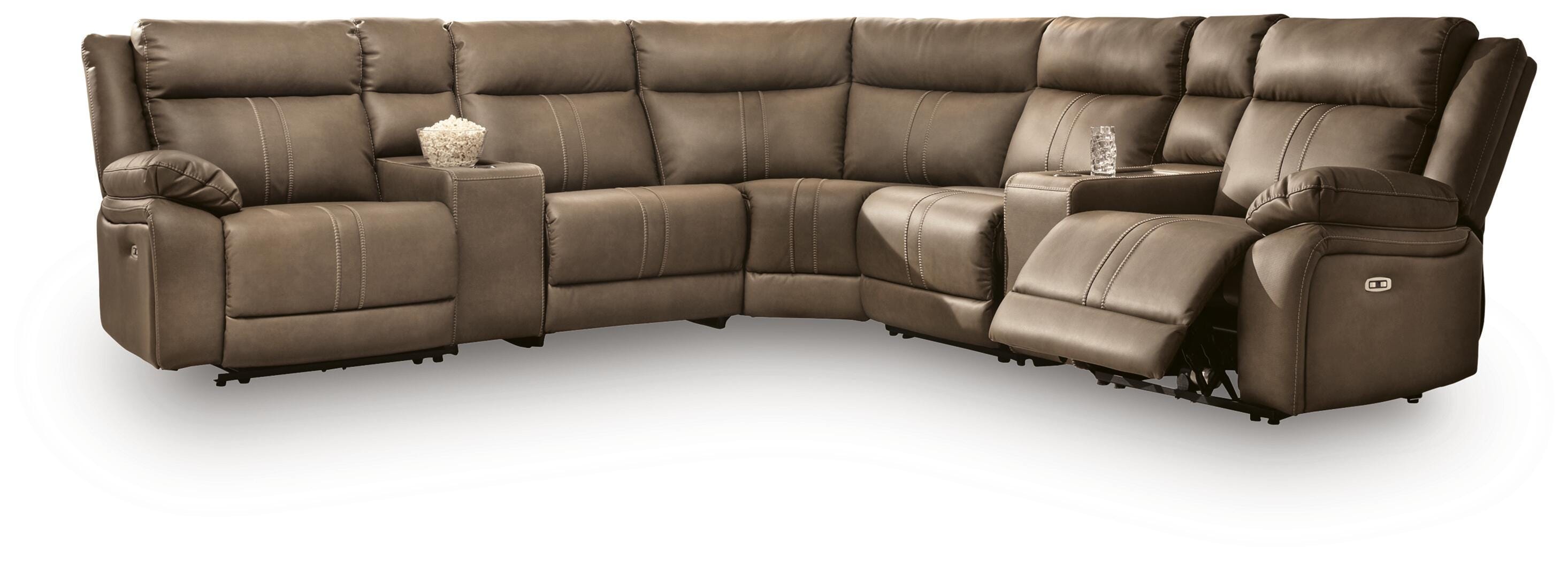 Max-Momentum Biscotti 7 Pc Power Reclining Sectional w/ Audio Consoles