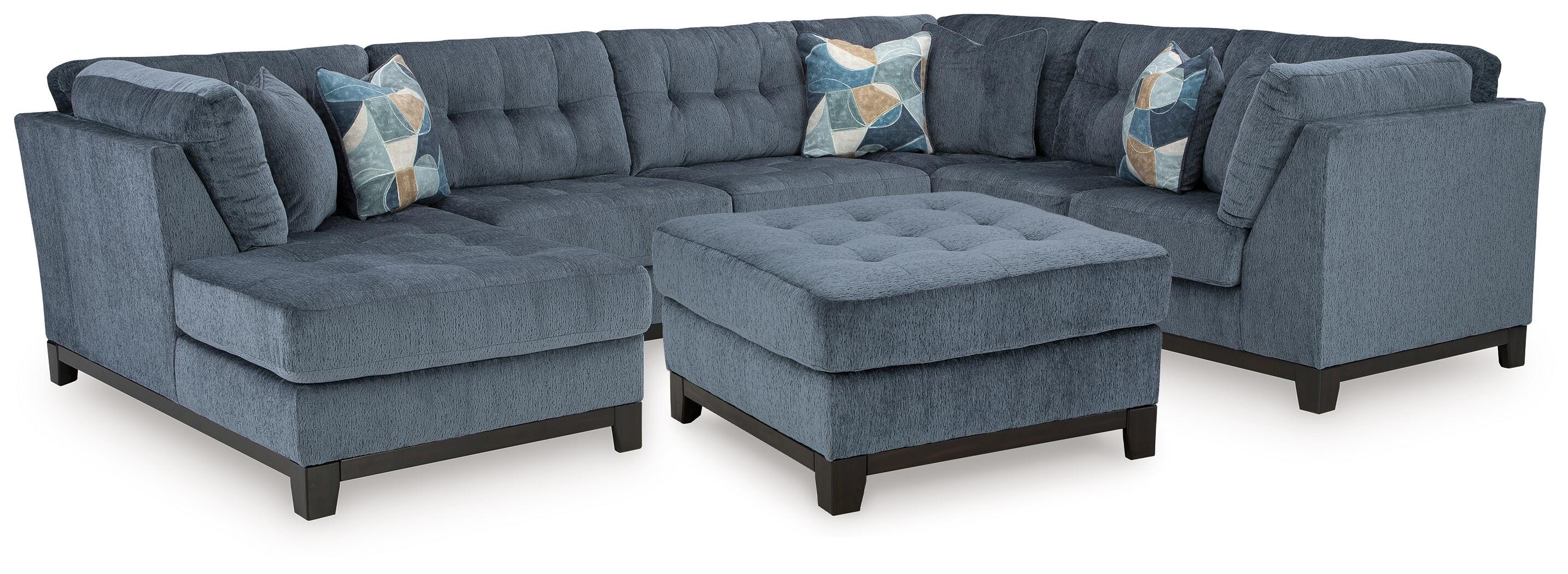 Maxon Place Navy 3-Piece Sectional and Ottoman