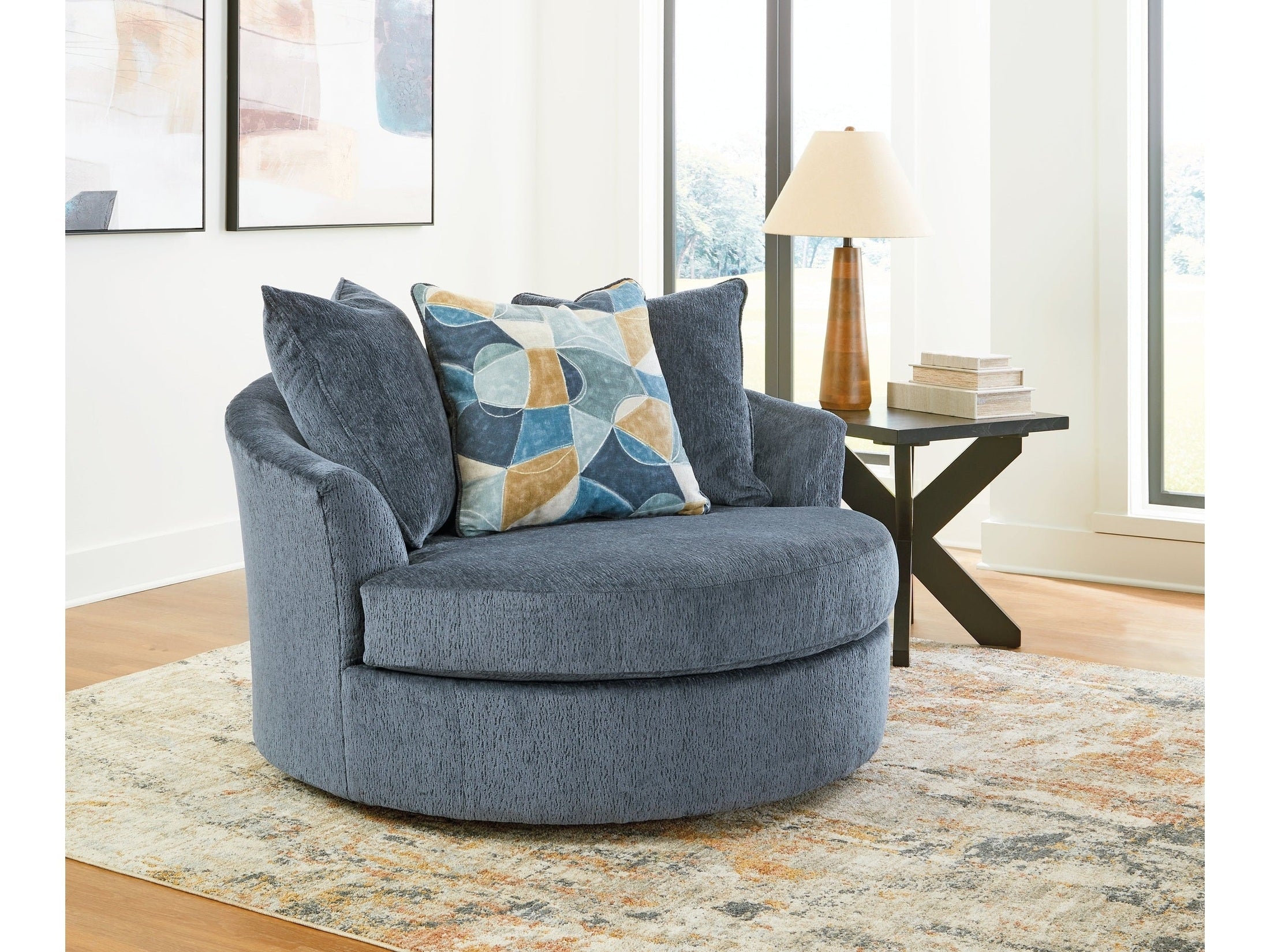 Maxon Place Navy Oversized Swivel Accent Chair