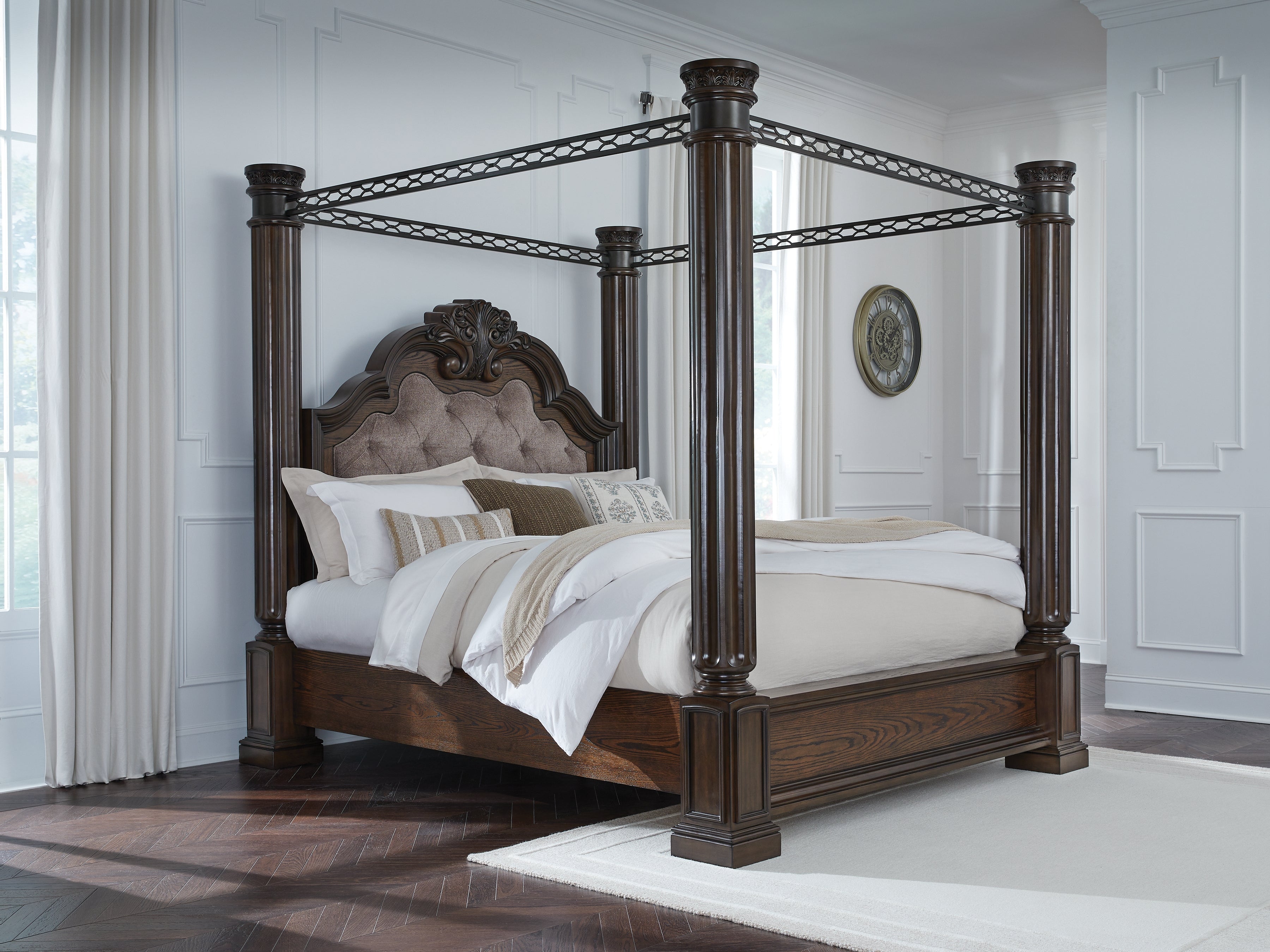 Maylee Dark Brown California King Canopy Bed