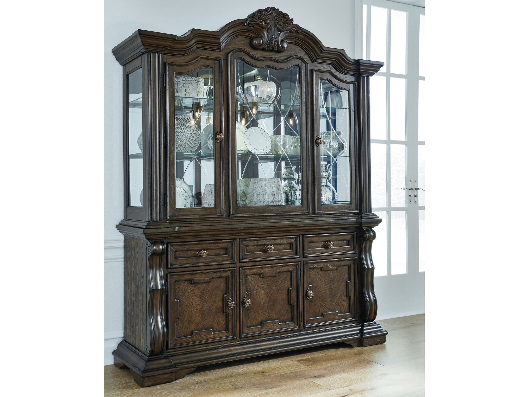 Maylee Dark Brown Dining Buffet and Hutch