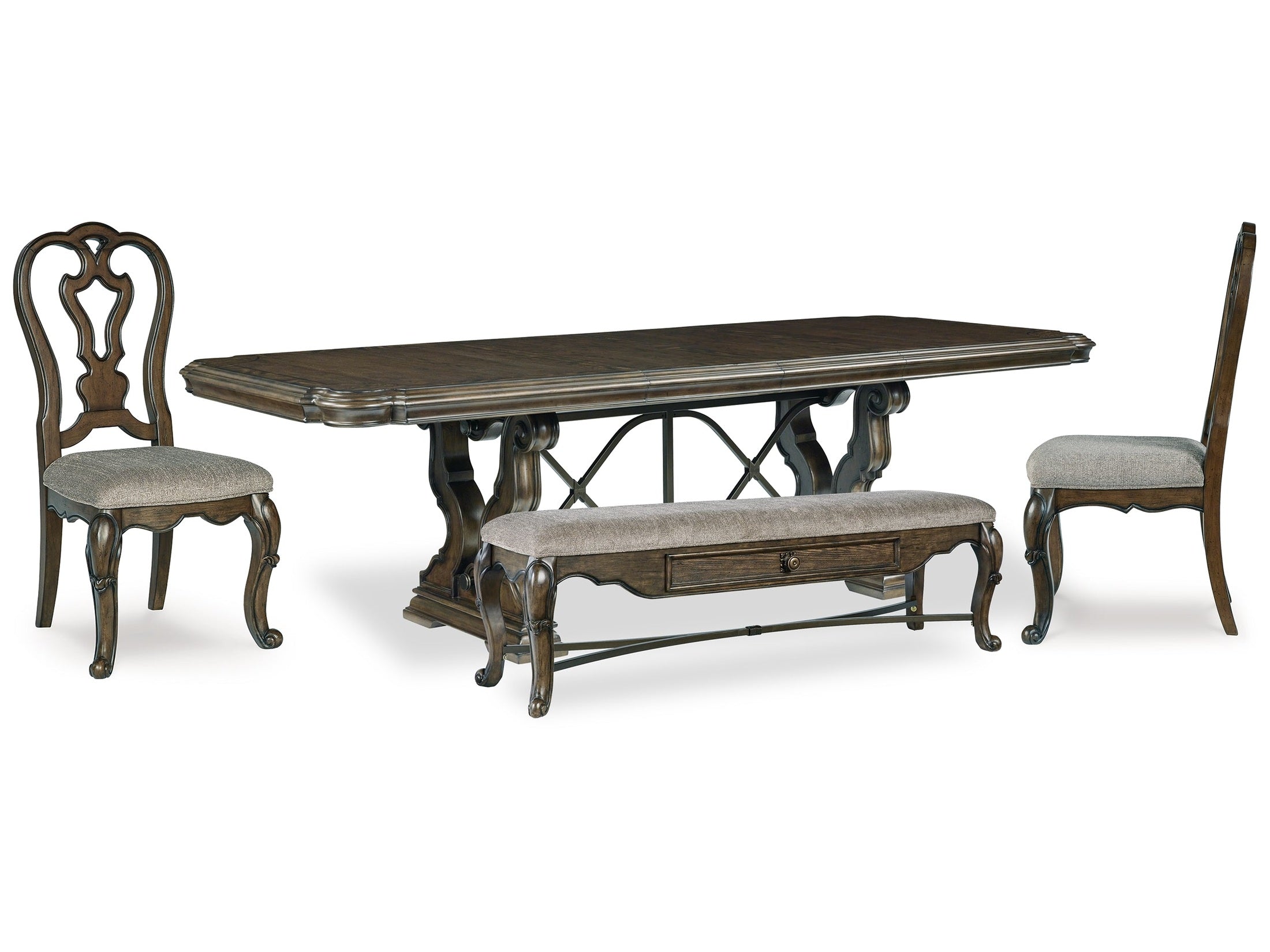 Maylee Dark Brown Dining Table, 2 Chairs and Bench