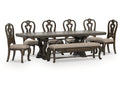 Maylee Dark Brown Dining Table, 6 Chairs and Bench