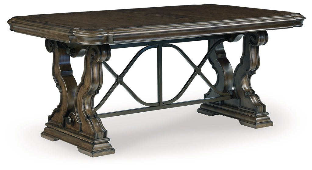 Maylee Dark Brown Dining Table, 6 Chairs and Bench