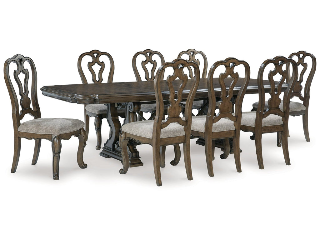 Maylee Dark Brown Dining Table w/8 Chairs