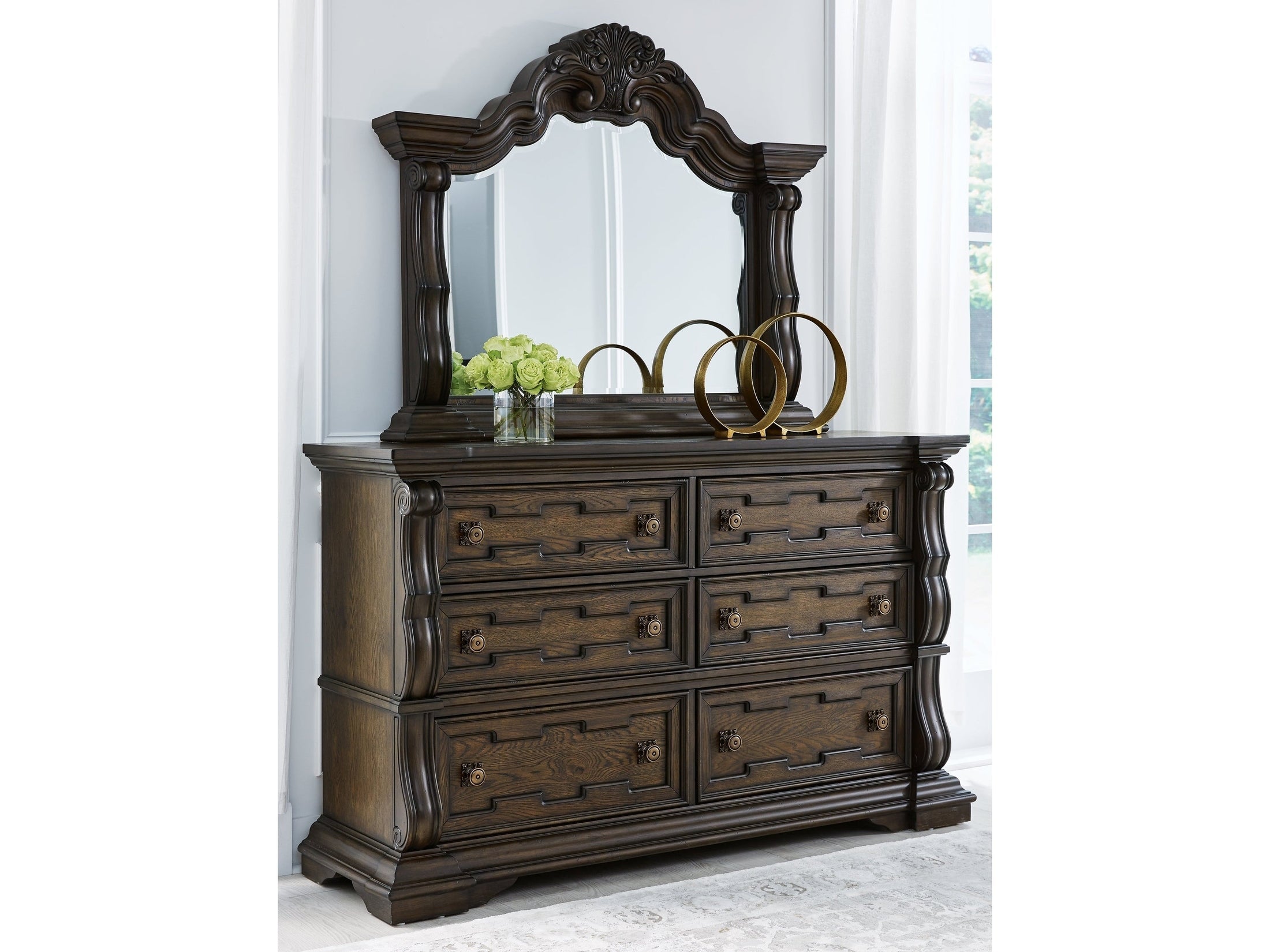 Maylee Dark Brown Dresser and Mirror