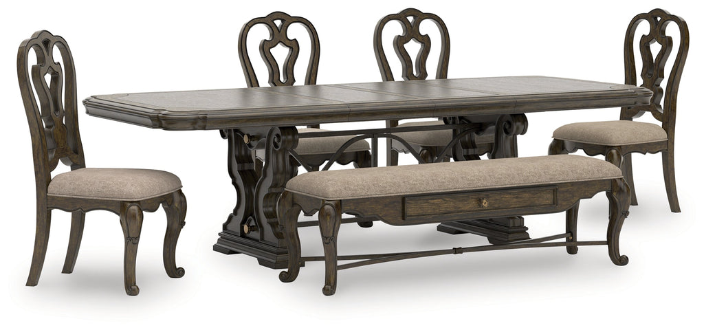 Maylee Dark Brown Extension Dining Table, 4 Chairs and Bench