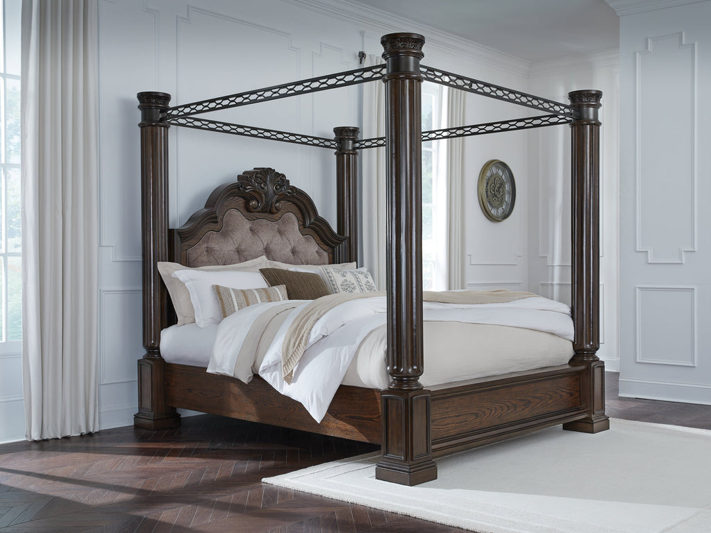 Maylee Dark Brown King Canopy Bed