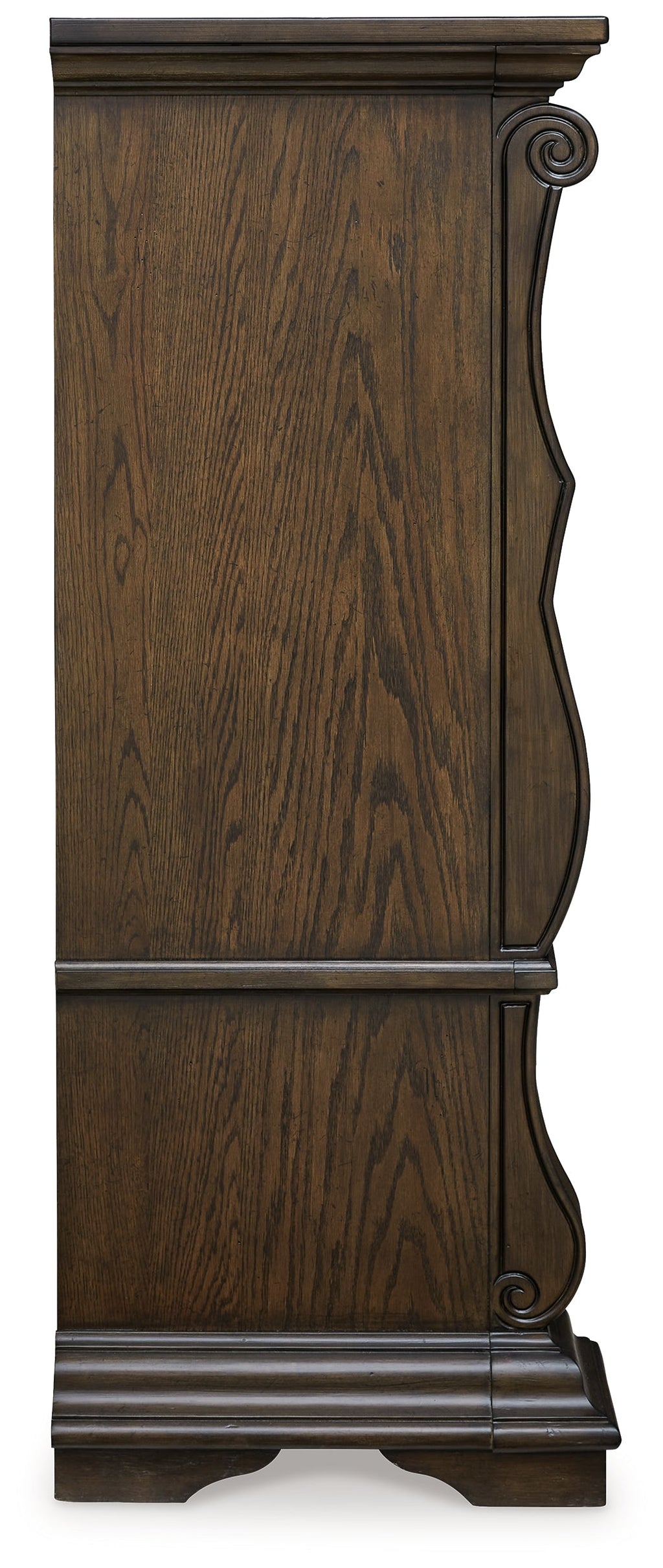 Maylee Dark Brown King Upholstered Panel Bed, Chest and 2 Nightstands