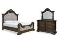 Maylee Dark Brown Queen Upholstered Bed & Dresser & Mirror