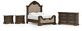 Maylee Queen Upholstered Panel Bed, Dresser and 2 Nightstands, Dark Brown