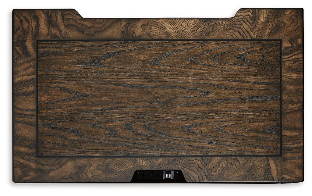 Maylee Queen Upholstered Panel Bed, Dresser and 2 Nightstands, Dark Brown
