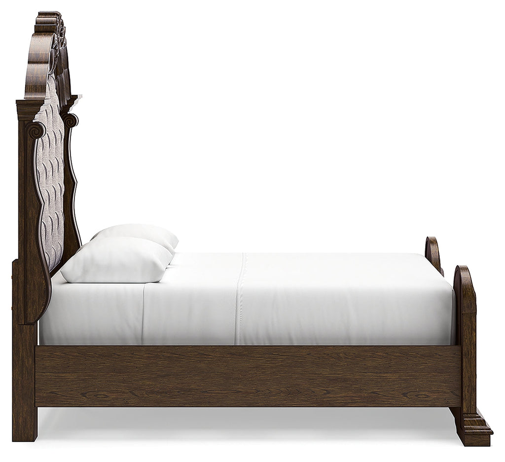 Maylee Queen Upholstered Panel Bedroom Set, Dark Brown