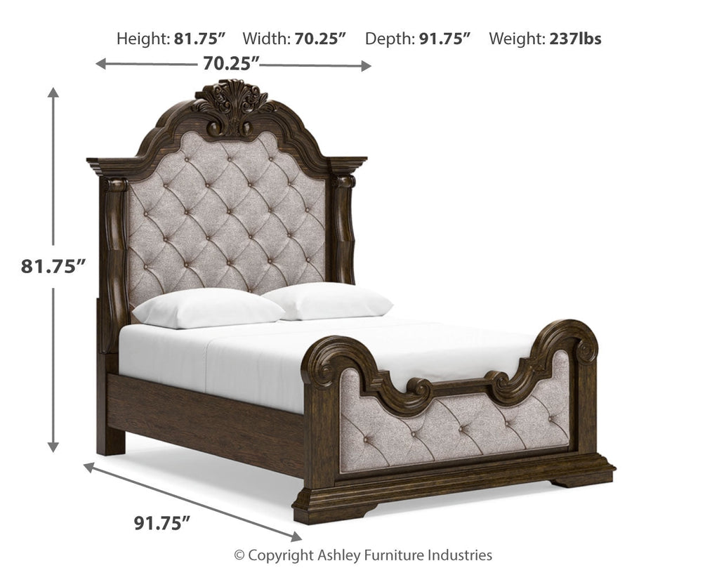 Maylee Queen Upholstered Panel Bedroom Set, Dark Brown
