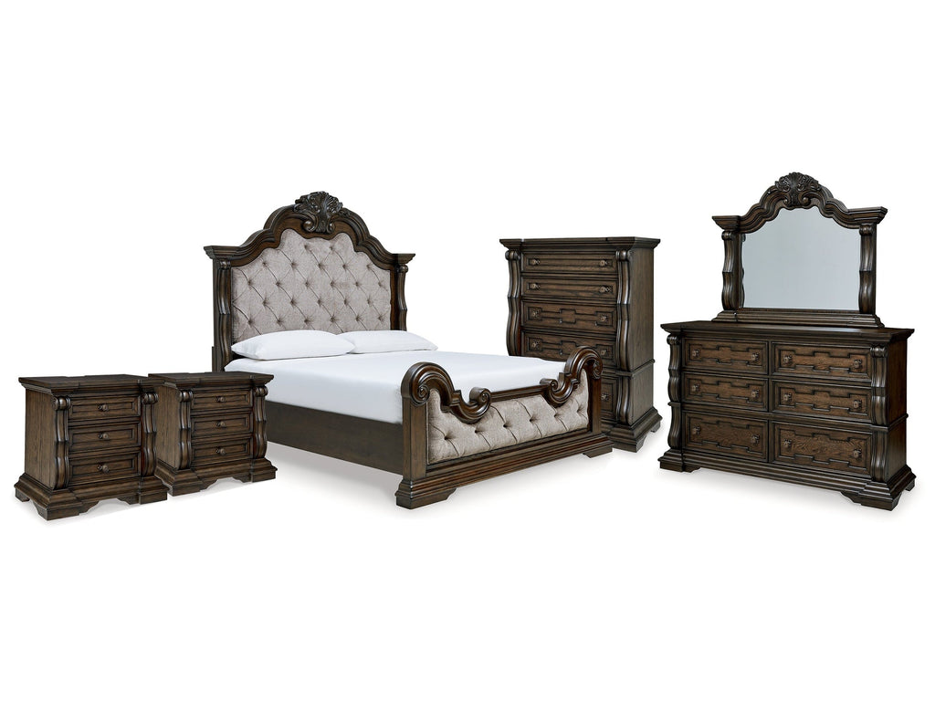Maylee King Upholstered Bed & Dresser & Mirror & Chest & 2 Nightstands