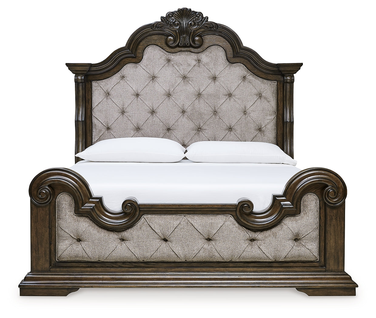 Maylee King Upholstered Bed, Dresser, Mirror and 2 Nightstands