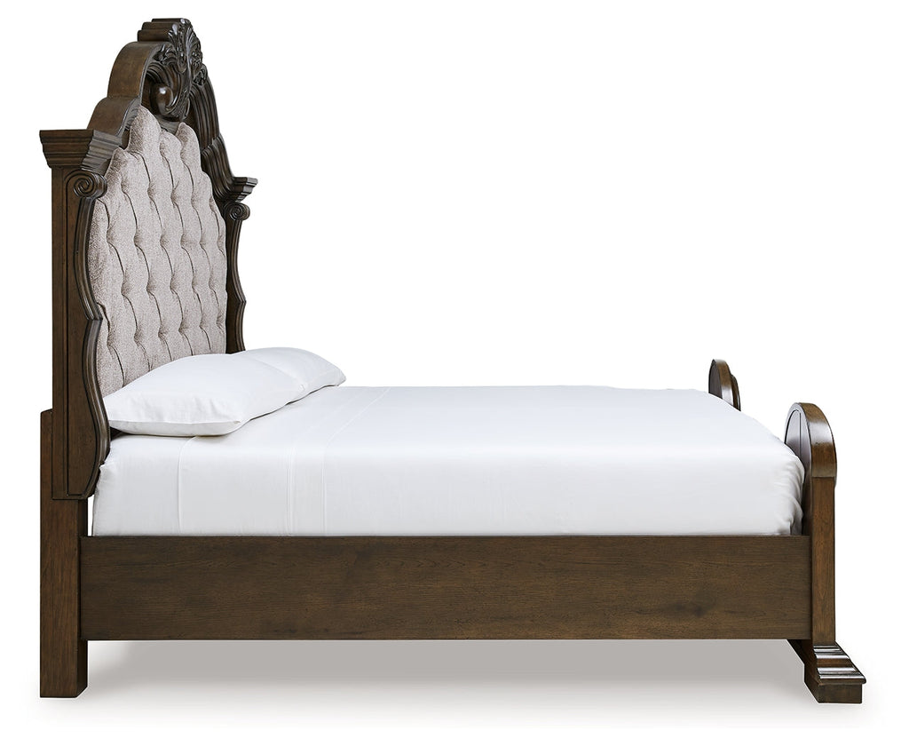 Maylee King Upholstered Bed, Dresser, Mirror and 2 Nightstands