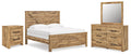 Maystonna King Crossbuck Panel Bed, Dresser, Mirror and Nightstand, Brown