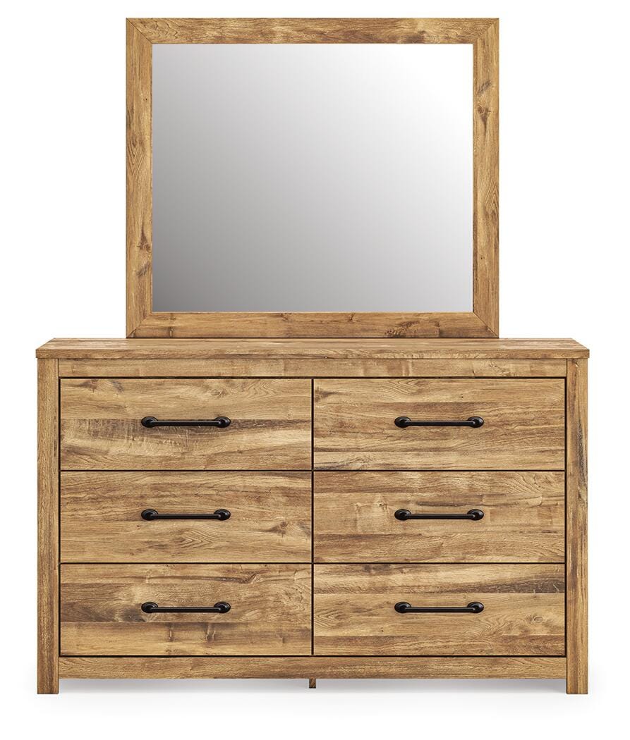 Maystonna King Crossbuck Panel Bed, Dresser, Mirror and Nightstand, Brown