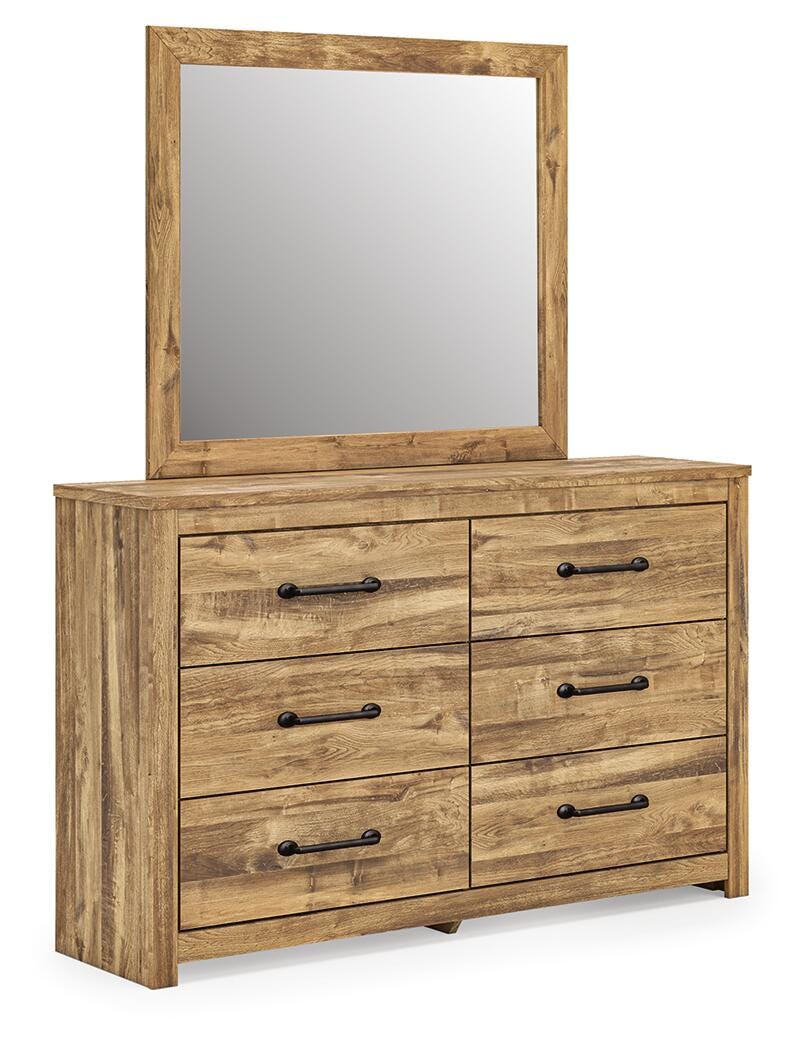 Maystonna King Crossbuck Panel Bed, Dresser, Mirror and Nightstand, Brown