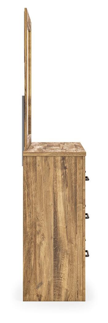 Maystonna King Crossbuck Panel Bed, Dresser, Mirror and Nightstand, Brown