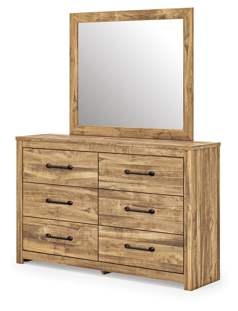 Maystonna King Crossbuck Panel Bed, Dresser, Mirror and Nightstand, Brown
