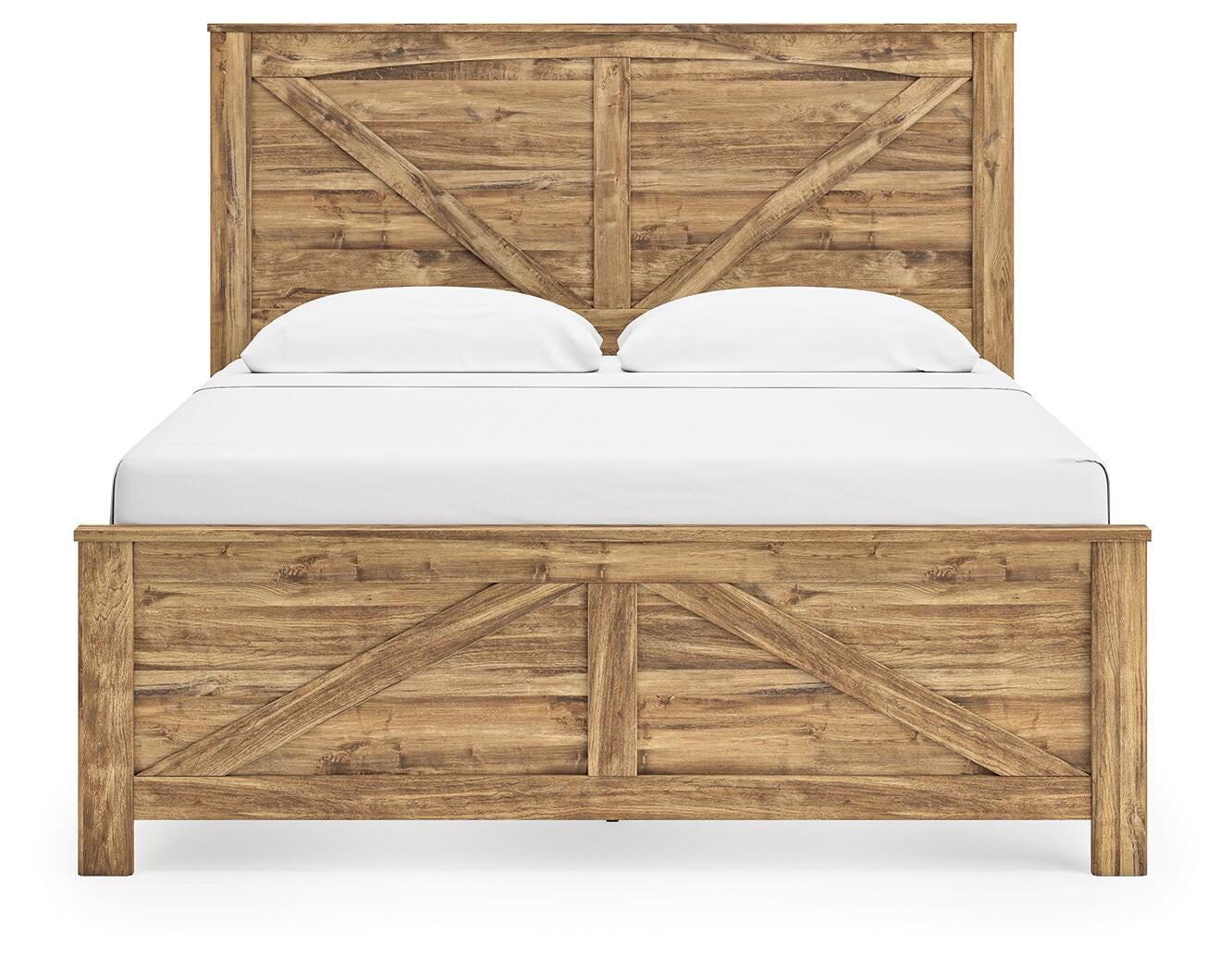 Maystonna King Crossbuck Panel Bed, Dresser, Mirror and Nightstand, Brown