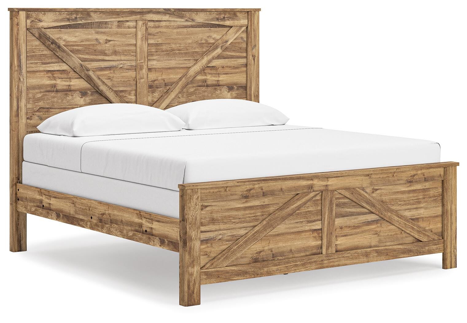 Maystonna King Crossbuck Panel Bed, Dresser, Mirror and Nightstand, Brown