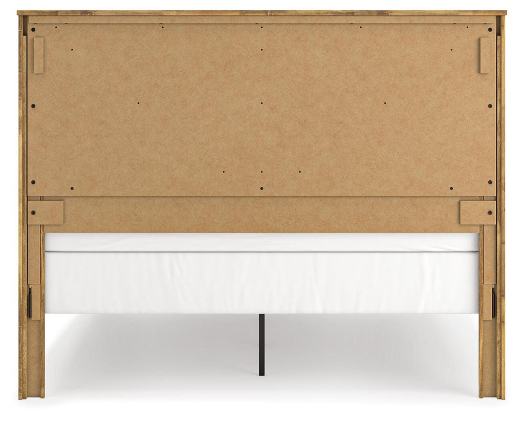 Maystonna King Crossbuck Panel Bed, Dresser, Mirror and Nightstand, Brown