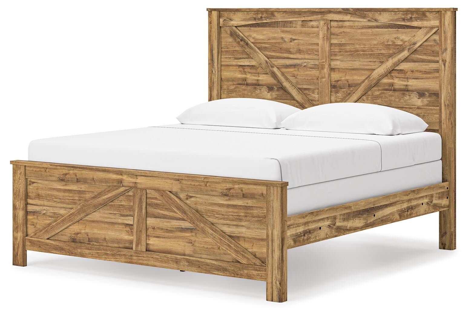 Maystonna King Crossbuck Panel Bed, Dresser, Mirror and Nightstand, Brown