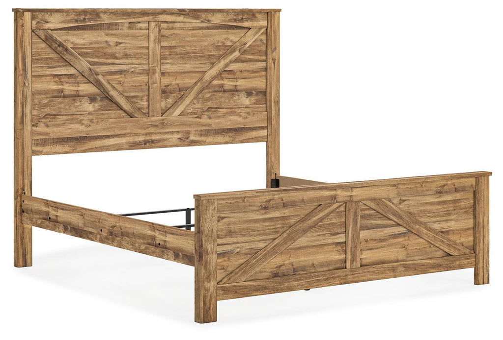Maystonna King Crossbuck Panel Bed, Dresser, Mirror and Nightstand, Brown