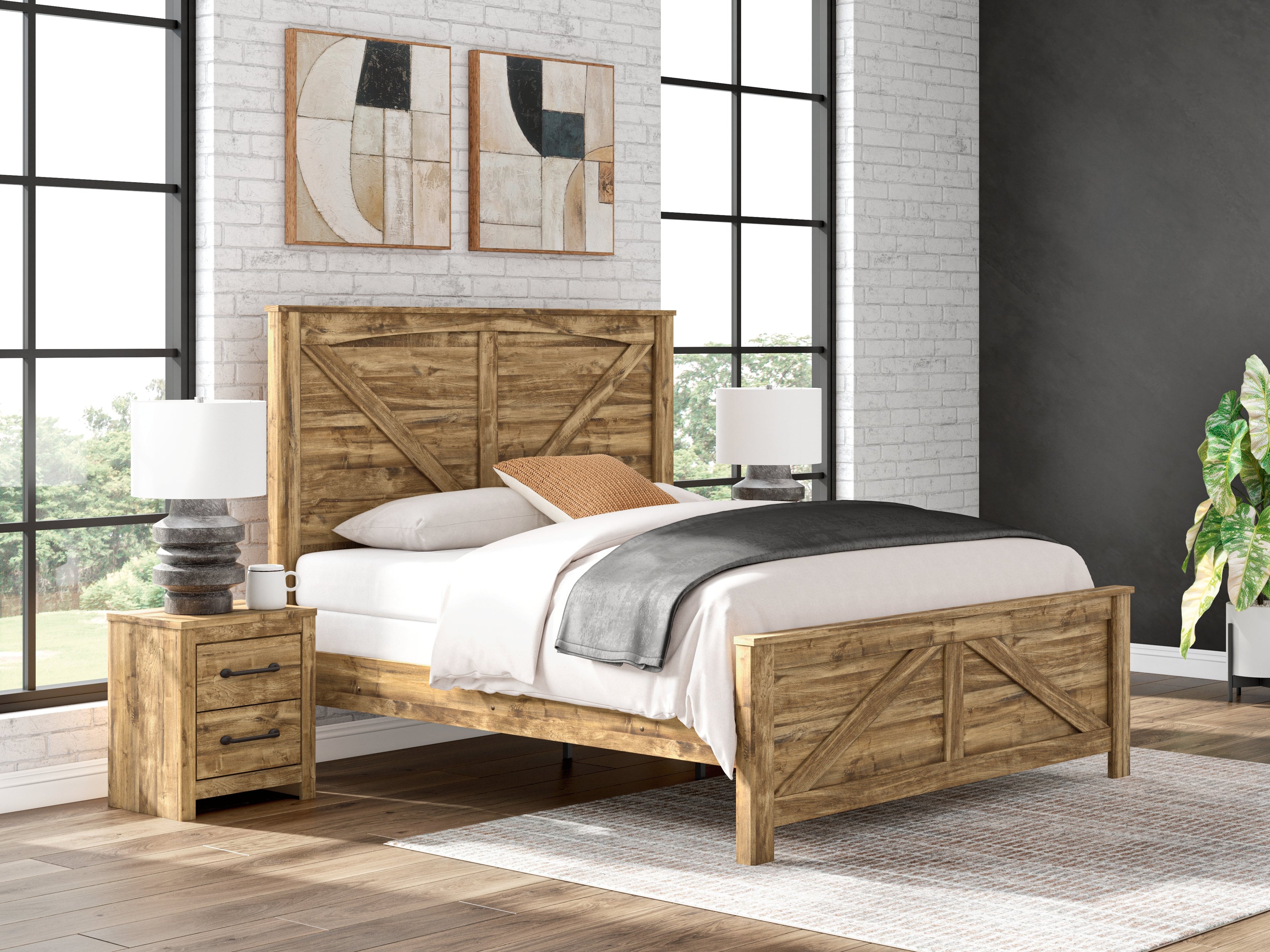 Maystonna Brown King Crossbuck Panel Bed