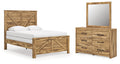 Maystonna Brown Queen Crossbuck Panel Bed, Dresser and Mirror
