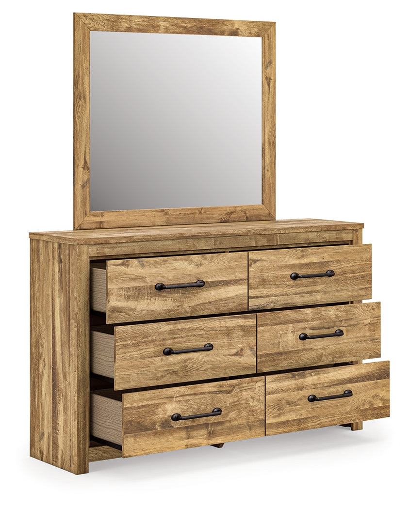 Maystonna Brown Queen Crossbuck Panel Bed, Dresser and Mirror