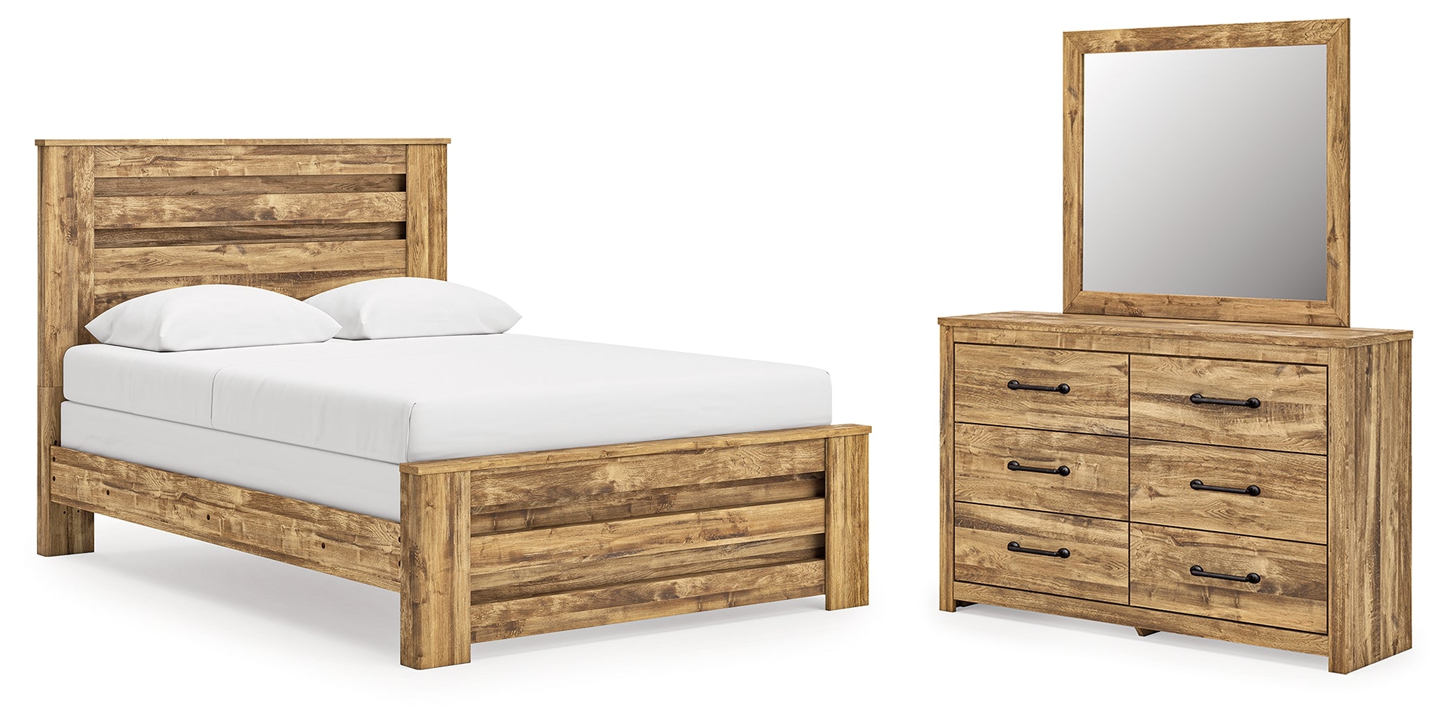 Maystonna Brown Queen Panel Bed, Dresser and Mirror
