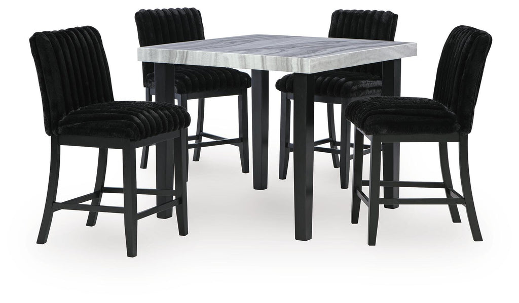 Mervannie Black/Gray Counter Height Dining Table and 4 Barstools