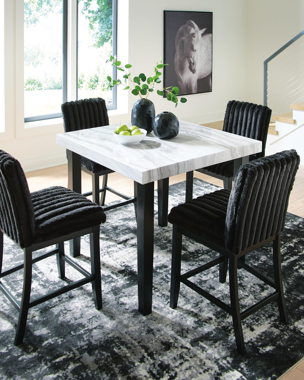 Mervannie Black/Gray Counter Height Dining Table and 4 Barstools