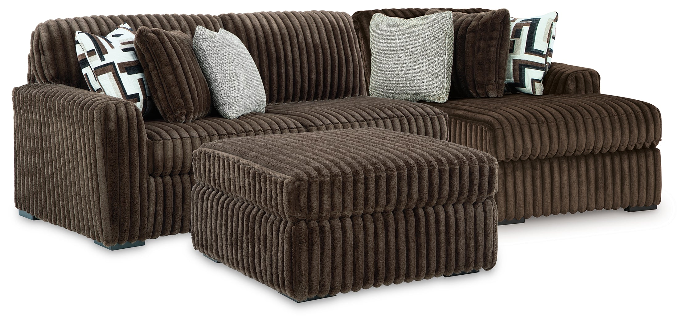 Midnight-Madness Chocolate 2-Piece Sectional and Ottoman