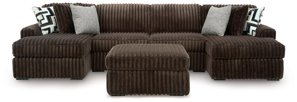 Midnight-Madness Chocolate 3-Piece Sectional with Chaise and Ottoman